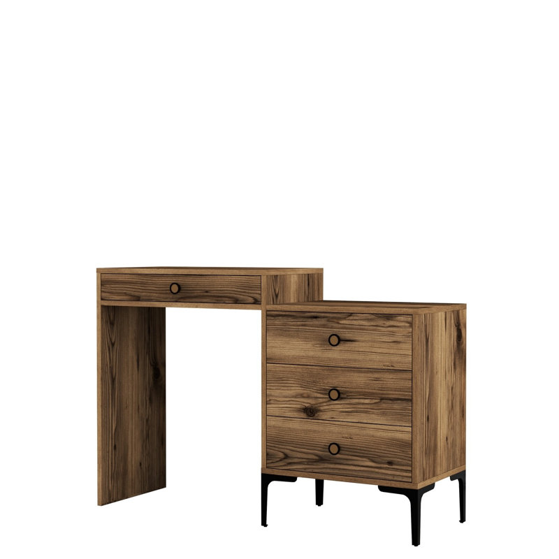 Modern Make-Up Table with Metal Legs, Walnut Finish, 48.8 x 33.4 x 15.7 inches | 100% Melamine Coated Particle Board, Thickness: 0.7 inches | Stylish Plastic Handle, Perfect for Industrial & Contemporary Spaces