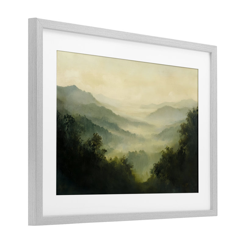 «Through The Haze Landscape», reproduction d'art sous verre encadrée par Petal Prints Design, H 14 po x l 20 po