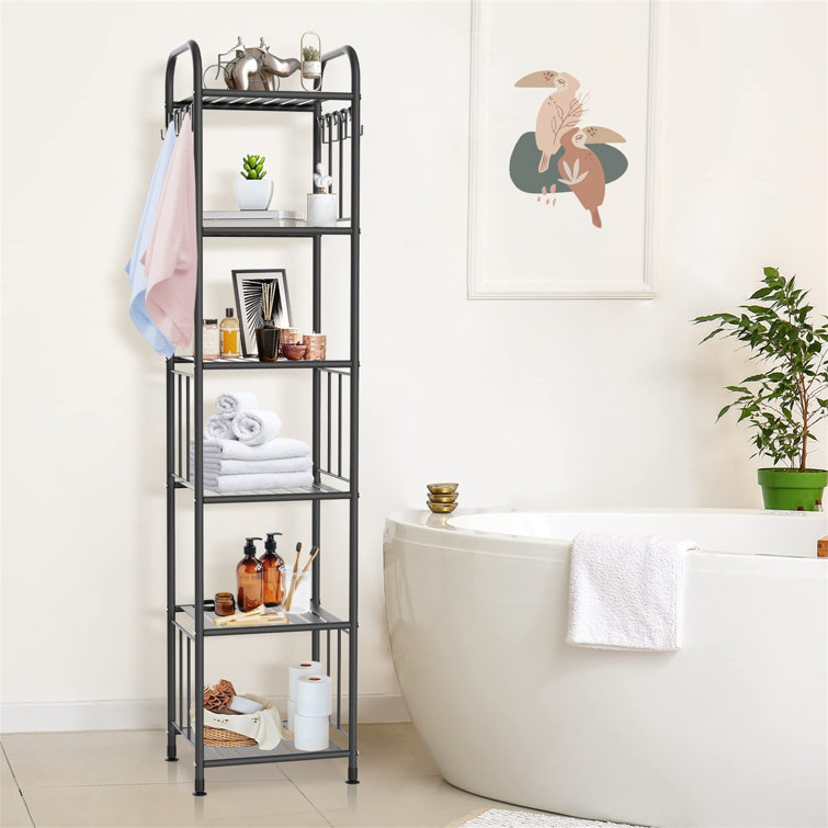 6 Tier Narrow Metal Bathroom Towel Storage Rack with 10 S Hooks for Small Spaces 17 Stories Finish: Black