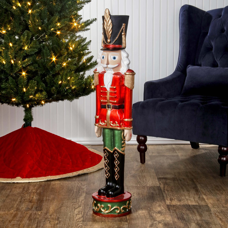 37-Inch Red and Green Resin Christmas Nutcracker Statue