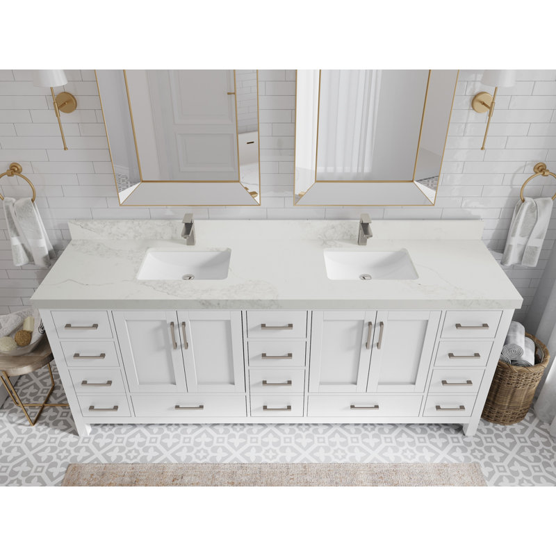 Malibu 84'' Double Bathroom Vanity with Quartz Top, Calacatta Nuvo