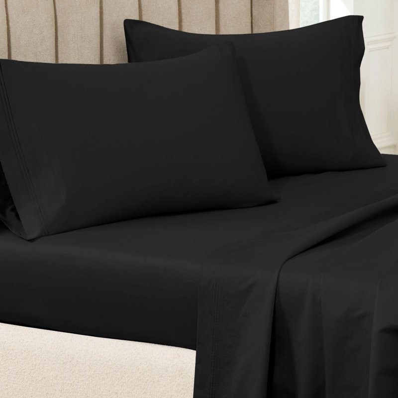 Ensemble de taies d'oreiller de couleur unie en coton égyptien certifié 650 fils Aldin, Noir, Standard