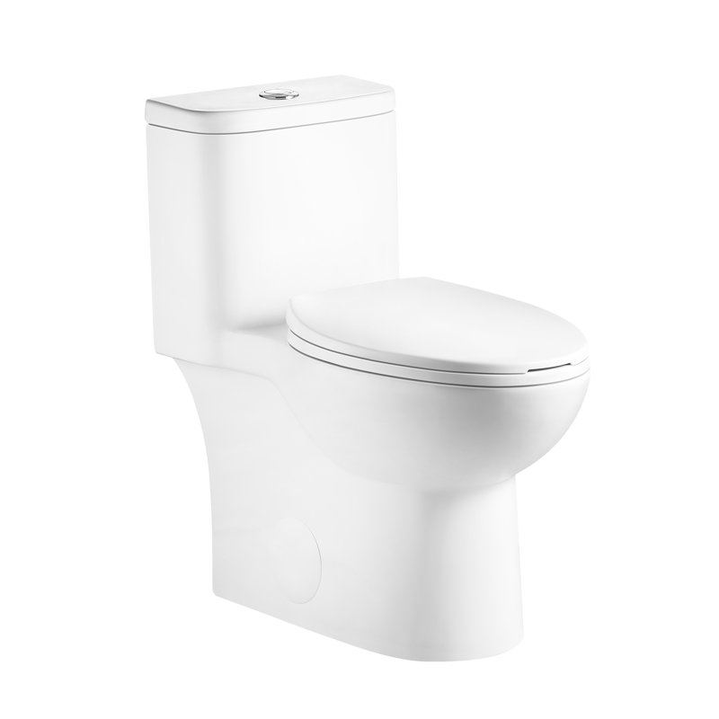 Toilette confortable avec siège 17 po, lavabo à double chasse 1,1 / 1,6, lavabo sans rebord, blanc brillant brillant 006 pour salle de bain en céramique hygiénique silencieuse
