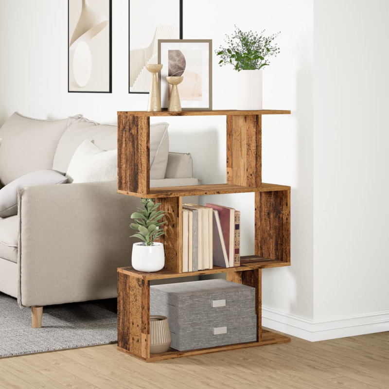 Sekai 70cm W Bookcase, (3 Shelves) 97cm H x 70cm W x 24cm D, Old Wood
