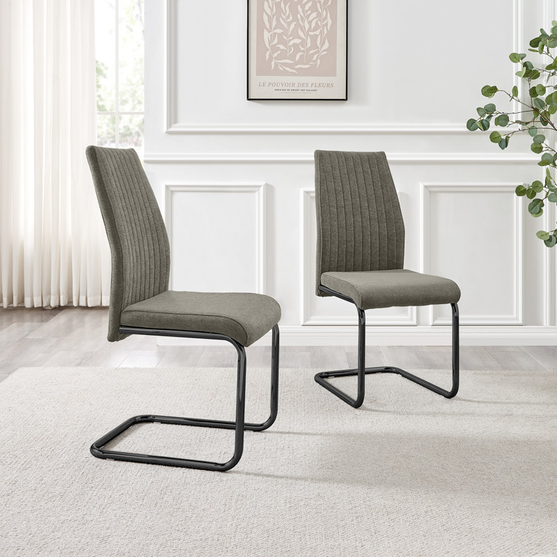 Loren Luxury Fabric Dining Chairs with Legs Upholstered Modern Design - Side Chair, Black, Grey