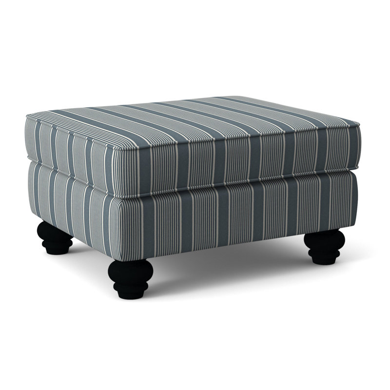 Lowell Upholstered Ottoman, Black Finish, Light Blue and White Stripe; 0256-54