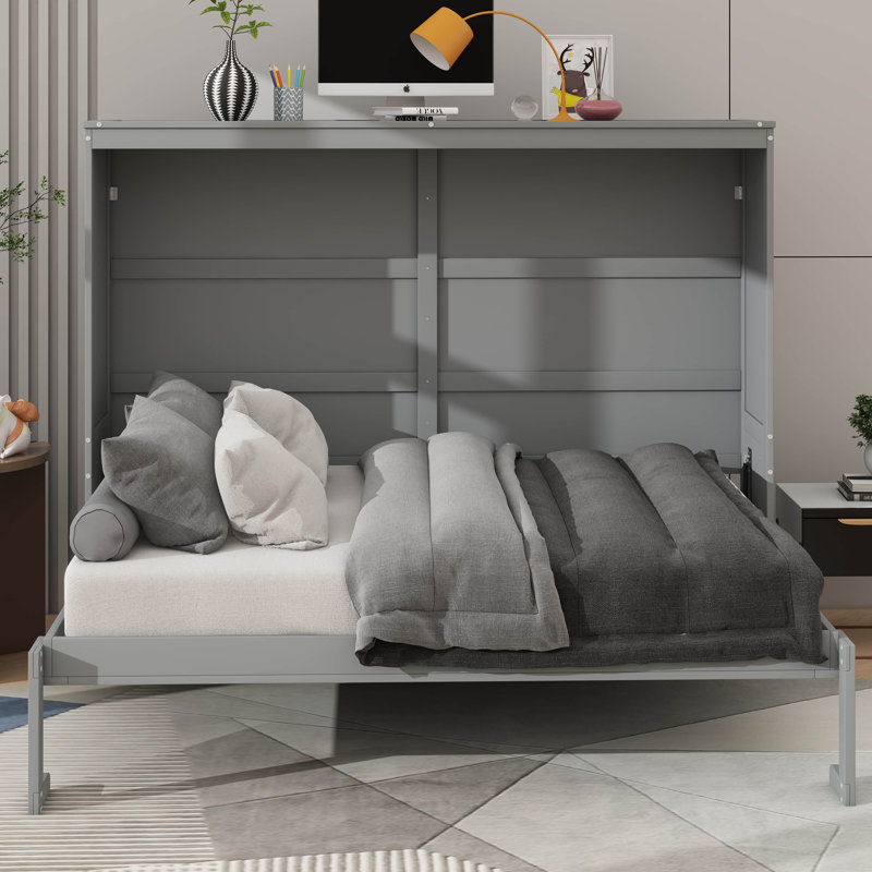 Compact Murphy Wall Bed For Efficient Space Utilization, Gray, Full