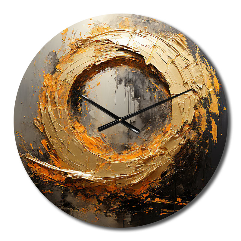 Horloge murale, décor abstrait en spirale dorée - Spiral rétro, peinture dorée sur fond noir I, Petit