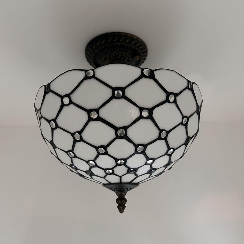 Tiffany Glass Semi Flush Mount, White
