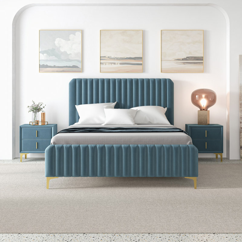 Kelii Upholstered Platform Bed, Blue, Queen