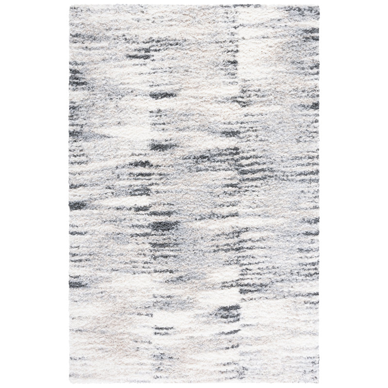 Tapis gris / ivoire à motif abstrait Mena, Rectangle 9 pi x 12 pi