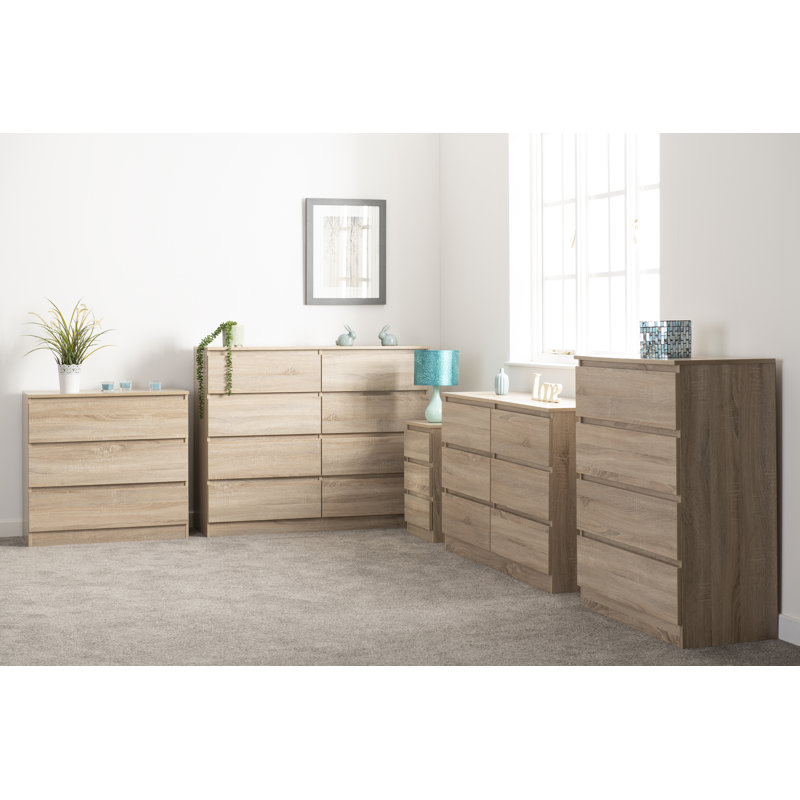 Braunstein 3 Drawer Bedside Table, Sonoma Oak