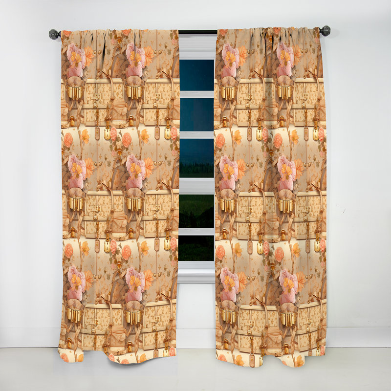 Dales Gold Popart Chic Designer Luggage I - Glam Velvet Curtain - Room Darkening - 1 panel, 52" W x 90" L