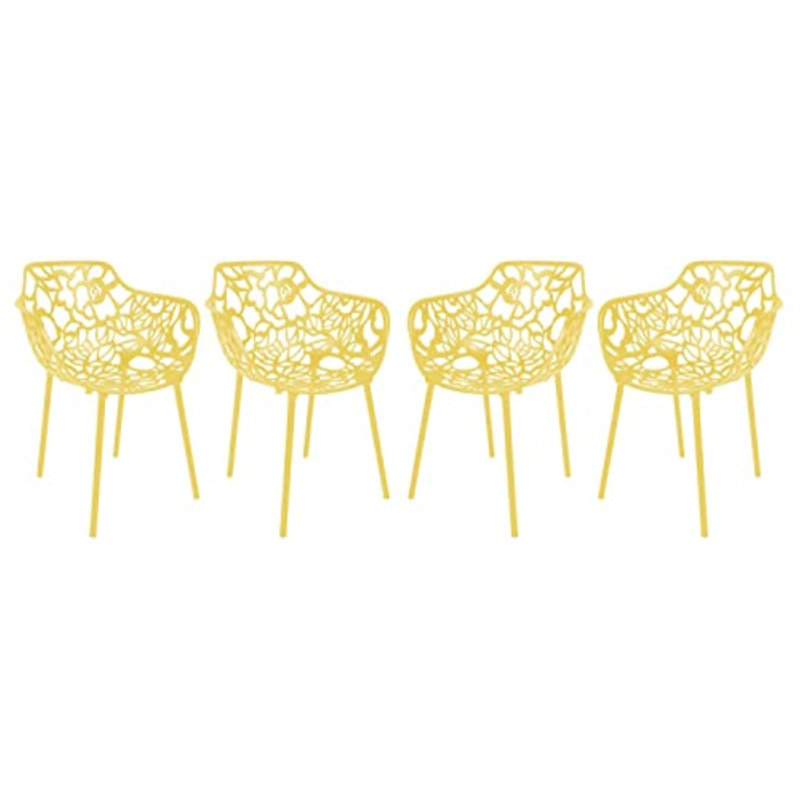 Rabia Patio Armchair – Floral Cutout Aluminum Stackable Dining Chair, UV Protected, Rust-Resistant, Indoor & Outdoor Use, Fully Assembled