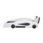Lit plateforme simple avec apparence de voiture de course et garde-corps à roues pivotantes - Option de chambre à coucher élégante et élégante avec roues coulissantes en forme de voiture, choix fonctionnel blanc