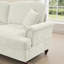 Canapé modulaire en forme de L Mid-Century à trois places avec accoudoirs évasés et volants amovibles, avec jupes plissées et pieds fuselés, canapé en chenille confortable à 3 sièges profonds avec repose-pieds mobile, blanc beige-1800613797