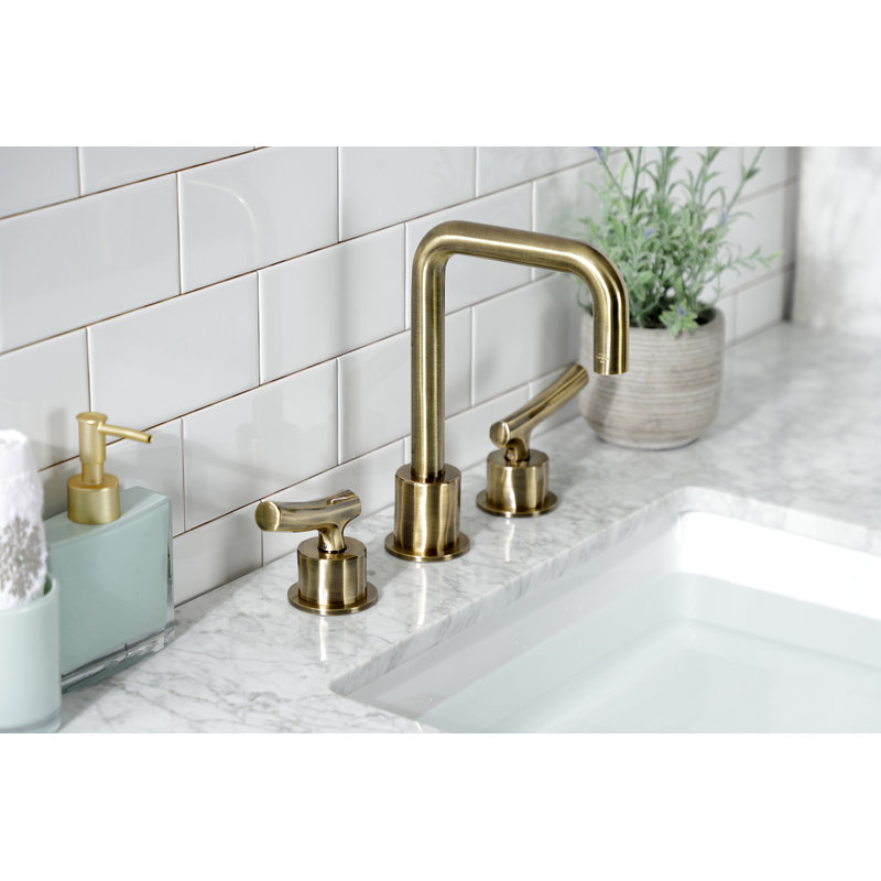 Kingston Brass Hallerbos Two-Handle 3-Hole Deck Mount Widespread Bathroom Faucet with Push Pop-Up Drain, Light Brown