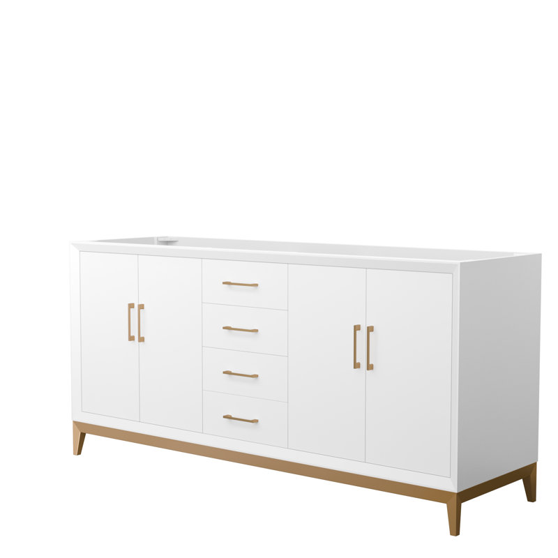 Base de meuble-lavabo double 71,75 po seulement, Blanc / bronze satiné