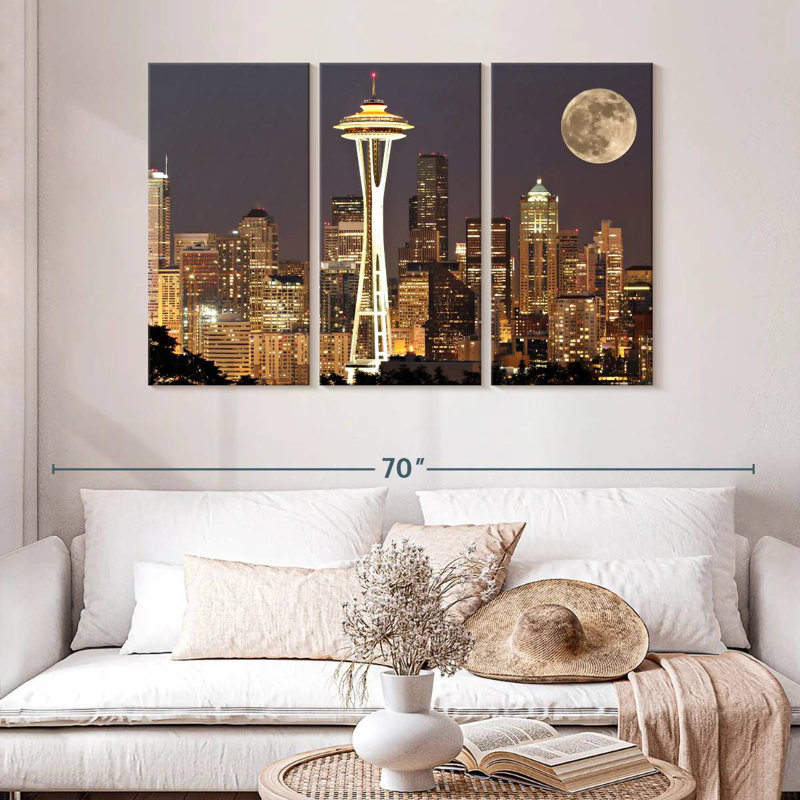 Sebbie Supermoon au-dessus de Seattle, H 32 po x l 50 po