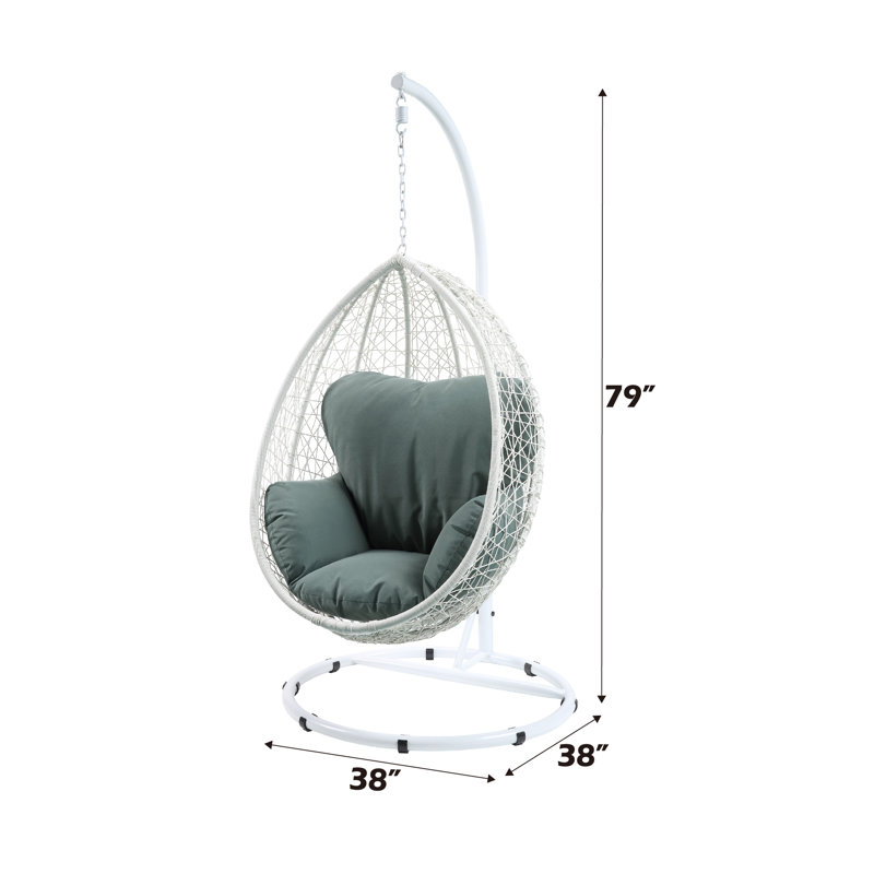 Chaise suspendue Simona en tissu vert et osier blanc, Vert, Blanc