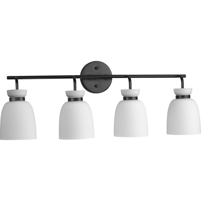 Lexie Matte Black 4-Light Vanity Fixture with Opal Glass Shades