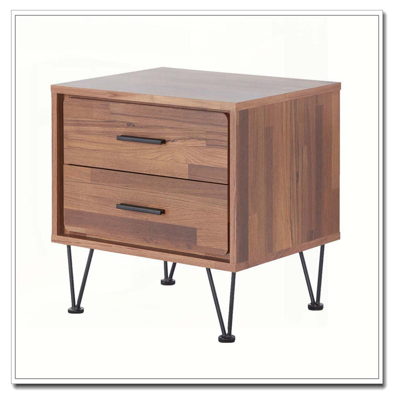 Table d'appoint 2 tiroirs en noyer avec pieds en épingle à cheveux, Noyer