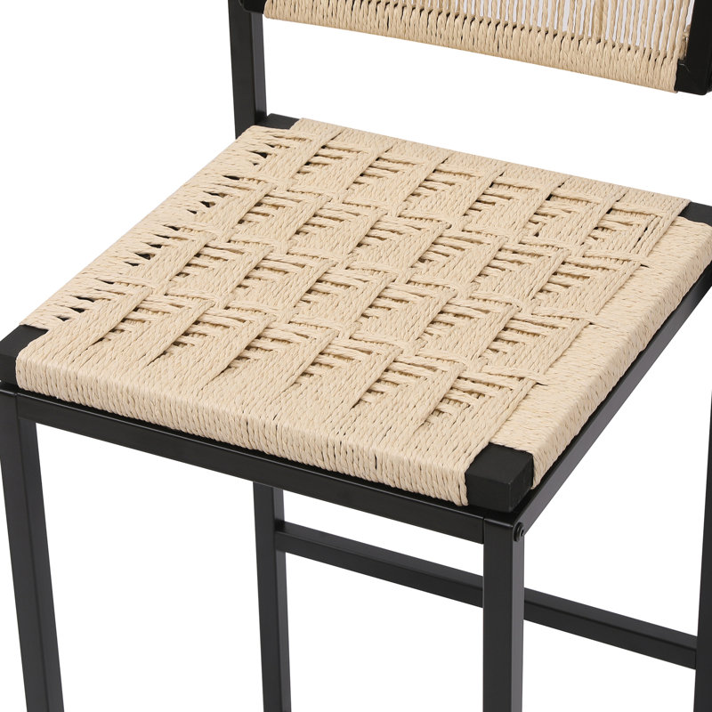 De 2 tabourets de salle à manger tissés, base en métal, siège en corde de papier, conception moderne pour n'importe où, glissade, l 15,19 po x H 34,82 po