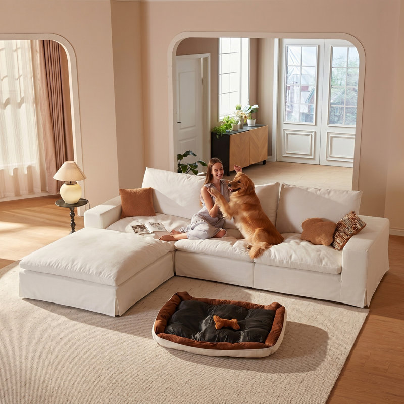 125.9" Oversized Boneless Cloud Couch, Comfy L Shaped Sectional Sofa, Extra Wide & Deep Modular Couches 3 Seater With Ottoman