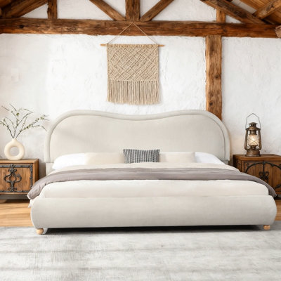 Elegant Chenille Upholstered Platform Bed with Curved Headboard and Sturdy Frame, Perfect for Modern Bedrooms by Latitude Run