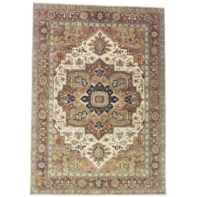 Oriental Handmade Hand-Knotted Rectangle 9'9" x 13'9" Wool Area Rug in Cream
