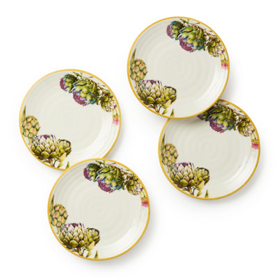 Ensemble de 4 assiettes canapés Verdura de 6 pouces - Assiettes, tapas, pain et desserts en grès artichaut et fines herbes - Vaisselle de jardin rustique italienne