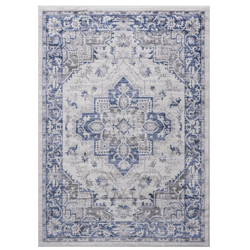 Tapis bleu / gris / gris 5X7, Rectangle 5 pi x 7 pi