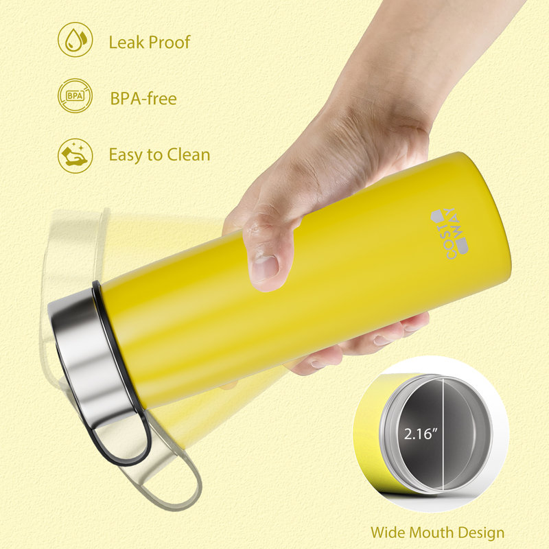 22 oz Bouteille d'eau à double paroi en acier inoxydable avec paille, Jaune