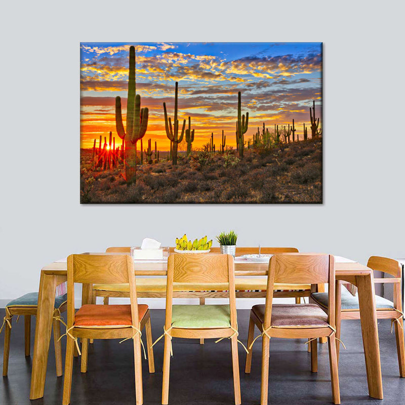 Cactus coucher de soleil sur toile, H 20 po x l 30 po x P 1,25 po