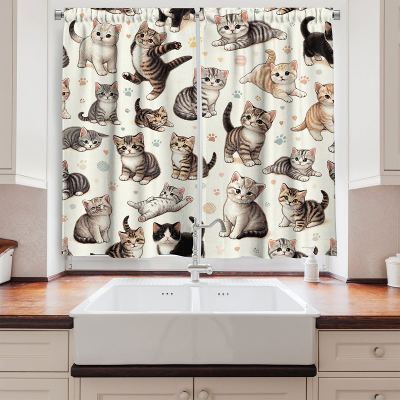 Cat Kitchen Curtain, 55" W x 39" L