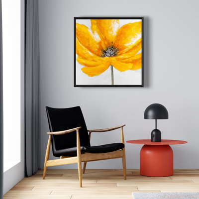 Toile grise contemporaine à motif floral - grande fleur jaune