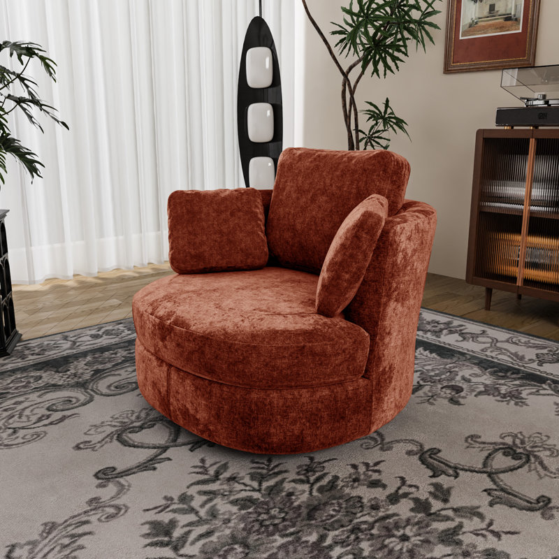 Chemaia Upholstered Swivel Barrel Chair, Terracotta Chenille