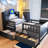Twin Wood Platform Bed With Led Lighting, Multi-Purpose Headboard, Guardrail And 2 Drawers In Gray Color Built-In , Versatile-1710237811