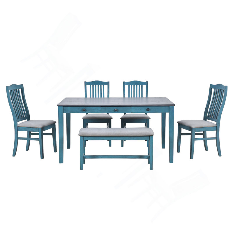 Ensemble de table de salle à manger en bois 6 pièces, ensemble de table de cuisine avec tiroir
