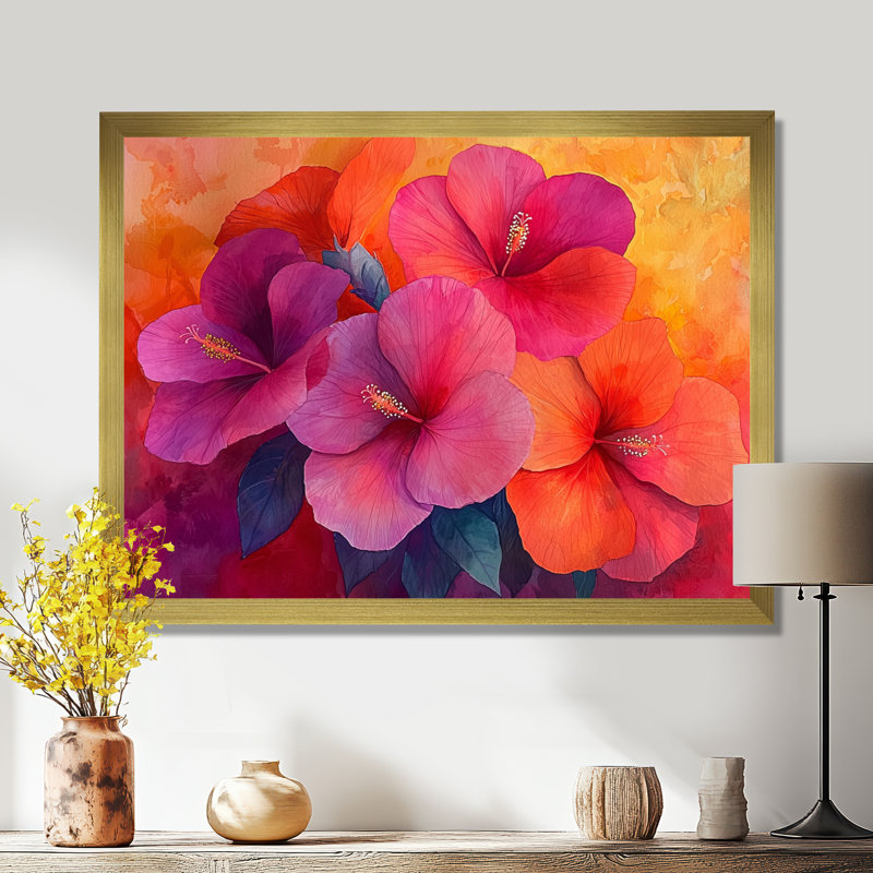 Hibiscus Vivid Hues, harmonie liquide I - Hibiscus, H 24 po x l 32 po, Reproduction encadrée d'une seule photo, Doré