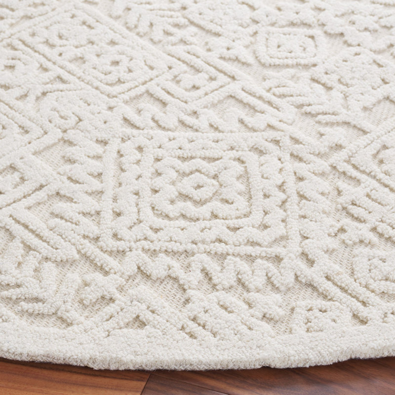 Textural Hand Tufted Wool/Cotton Oriental Rug in Ivory, Round 6'