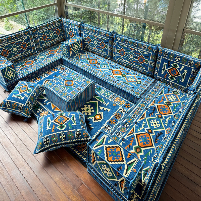 Ensemble de canapé avec repose-pieds Southwestern Tribal, Bleu