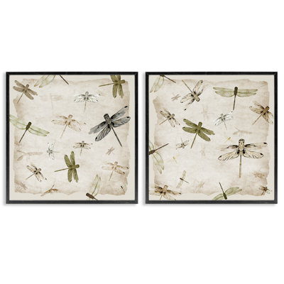 Ensemble de 2 estampes gracieuses avec libellules, conception de Jacob Q