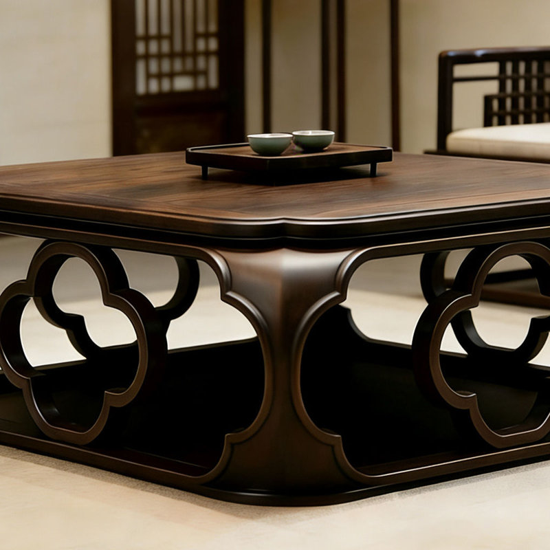 Table basse en bois de style médiéval, 17.7" H x 47.2" W x 47.2" D
