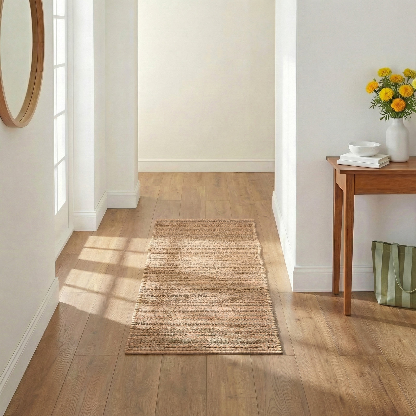Caroline Tan Hand-Woven Rug, Runner 2'6" x 9'