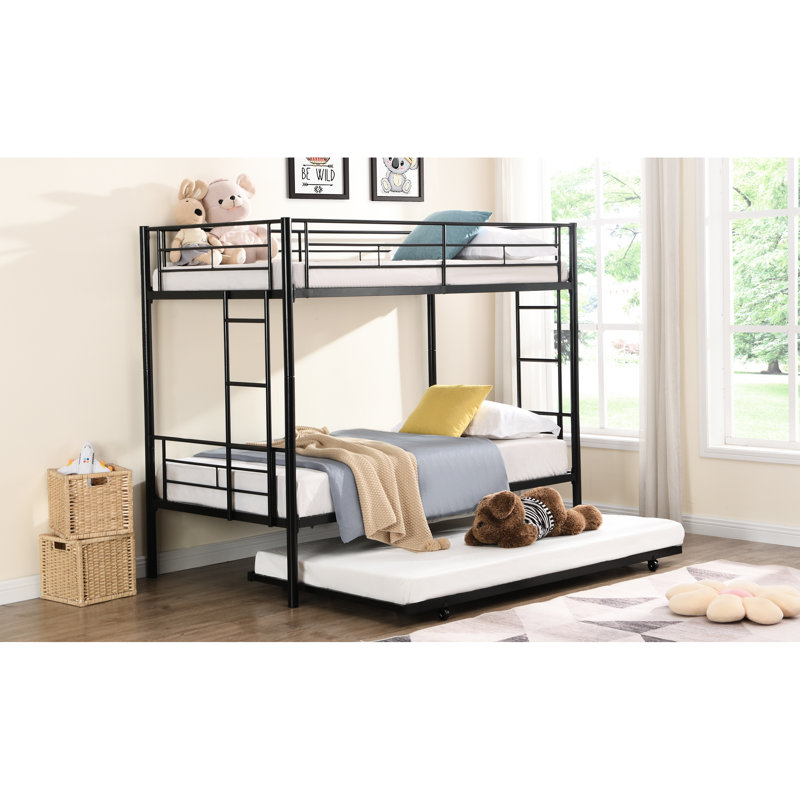 Twin Over Metal Bunk Bed With Trundle, Black - Modern Bedroom Addition For Comfort, Space Saving Design, Steel Frame, Quiet And Stable Performance, Safe Stairs, Simple Assembly Process, No Box Spring