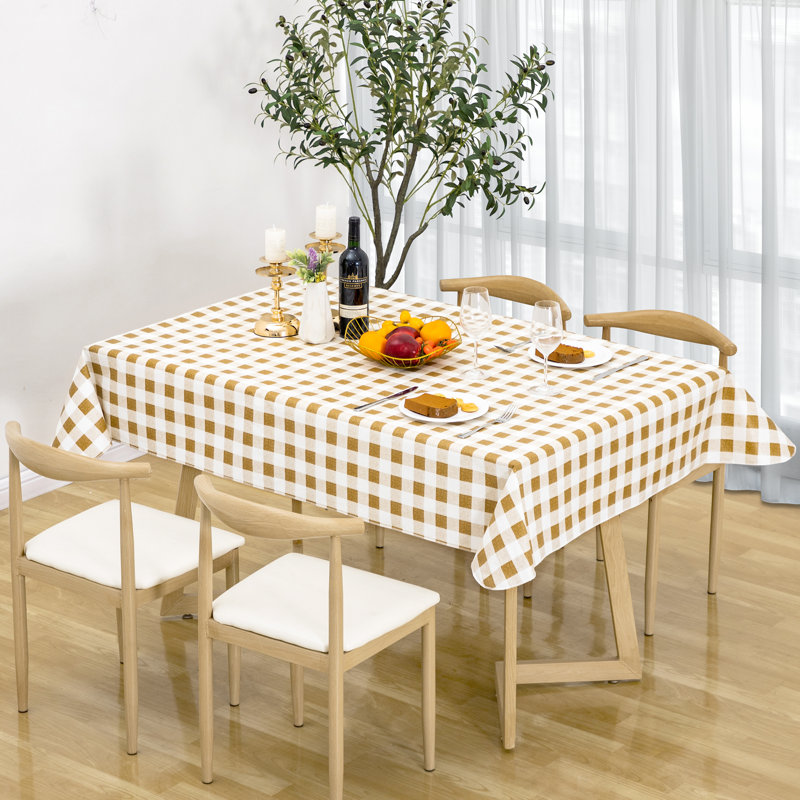 Nappe rectangulaire imperméable en vinyle à carreaux avec envers en flanelle, pour intérieur et extérieur, 132 x 178 cm, jaune