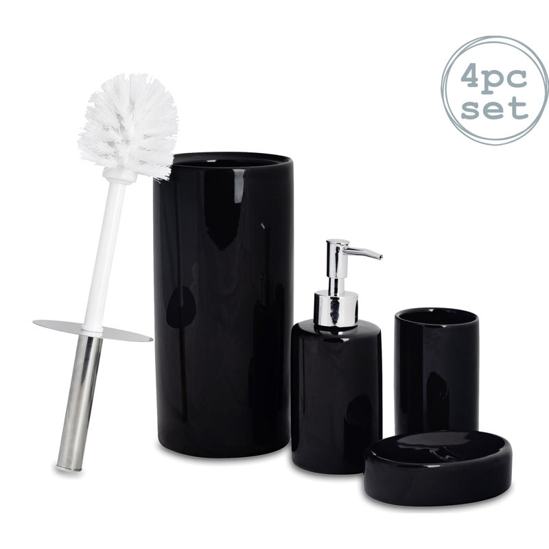 Harbour Housewares - Ceramic Bathroom Accessories Set - 4 Pieces, Black