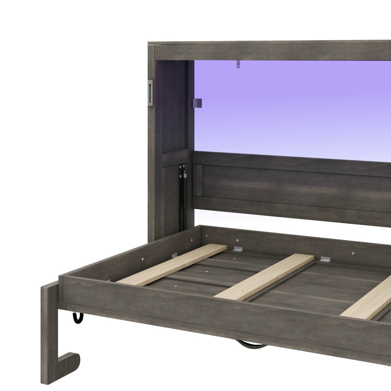 Lit escamotable simple avec éclairage à DEL, transformable en armoire, Brun