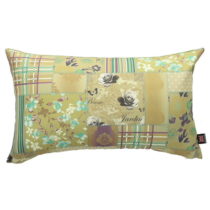 Chaska Patchwork Rectangular Throw Cushion, Green/Gold